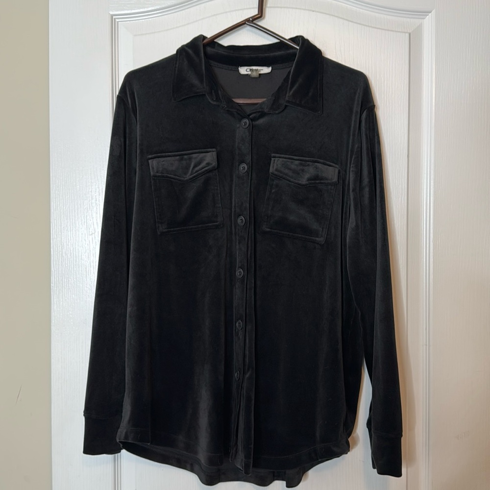 Cable & Gauge Velour Button Down Shirt Shirt Black XL